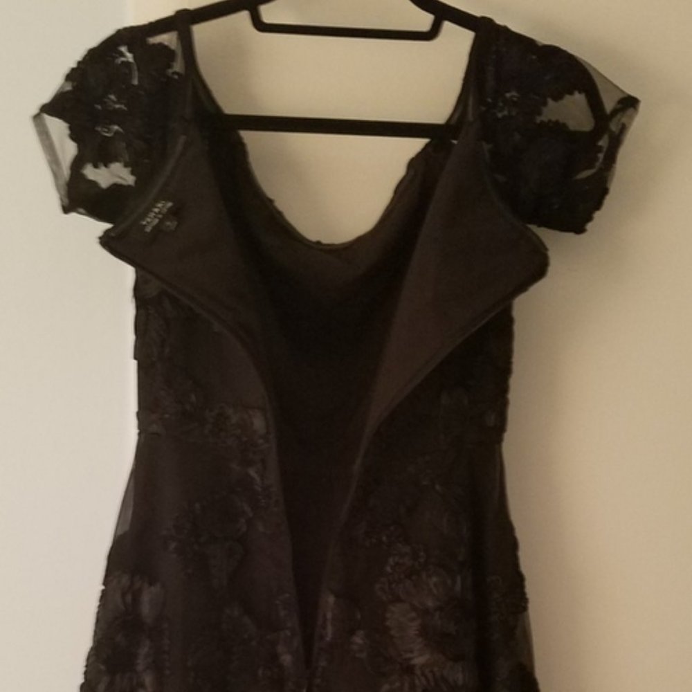 Tahari Black Lace, Off-the-Shoulder Tea-Length Dress - Picture 6 of 8